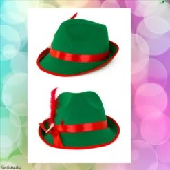 Tiroler Hoed Groen Met Rode Band / Oktoberfest