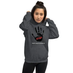 STOP! Keep Your Distance Unisex Hoodie -Scattando Webshop Winkel mockup 57b902ab