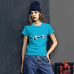 I Give Up Women's Short Sleeve T-shirt, 2 Sides Printed -Scattando Webshop Winkel mockup f5aab2fa