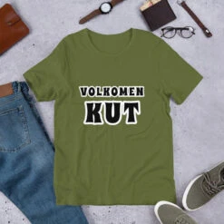 Volkomen Kut Short-Sleeve Unisex T-Shirt, GRATIS VERZENDKOSTEN! -Scattando Webshop Winkel unisex premium t shirt olive front 60cf9b1163948