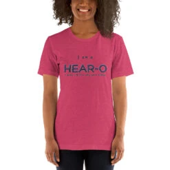 I Am A Hear-O Unisex T-Shirt, GRATIS VERZENDING FREE SHIPMENT -Scattando Webshop Winkel unisex staple t shirt heather raspberry front 6109738bd3b32