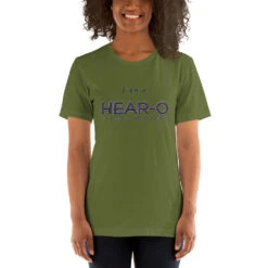 I Am A Hear-O Unisex T-Shirt, GRATIS VERZENDING FREE SHIPMENT -Scattando Webshop Winkel unisex staple t shirt olive front 6109738bd2bc2